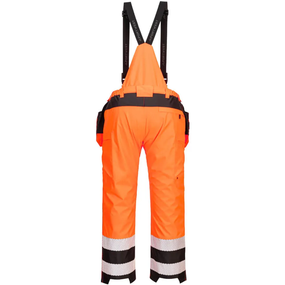 Portwest PW356 PW3 Hi-Vis Bib and Brace Waterproof Rain Trousers - Orange / Black - Large