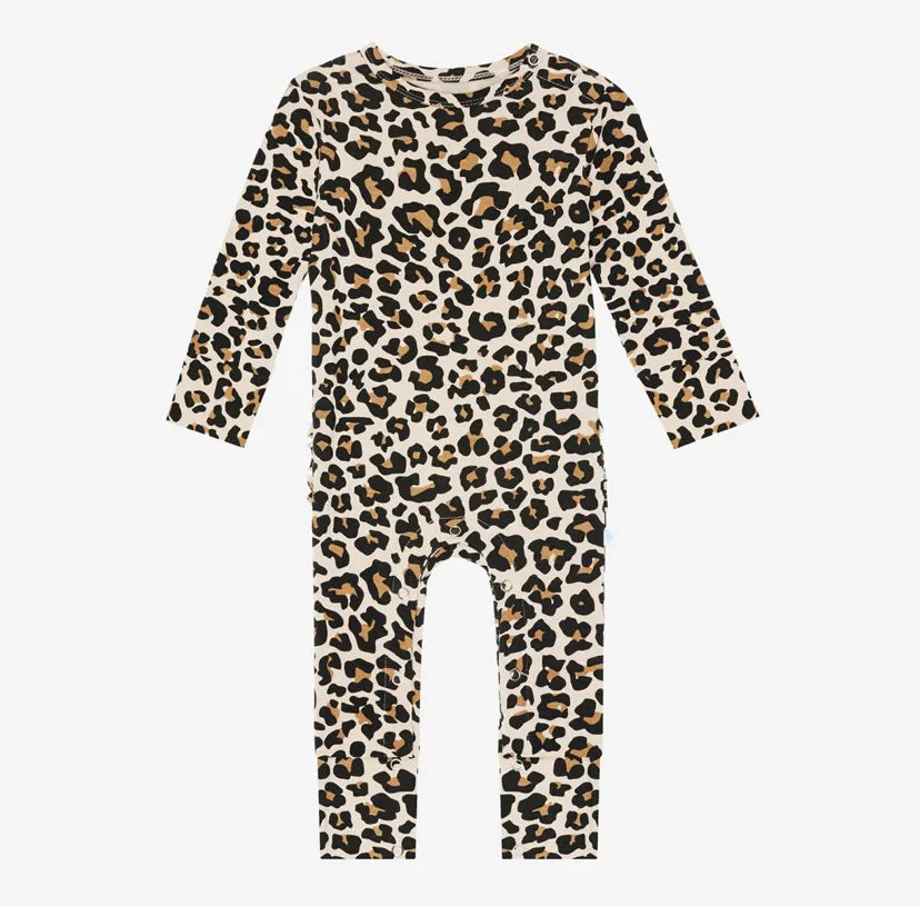 Posh Peanut Long Sleeve Ruffled Romper - Lana Leopard