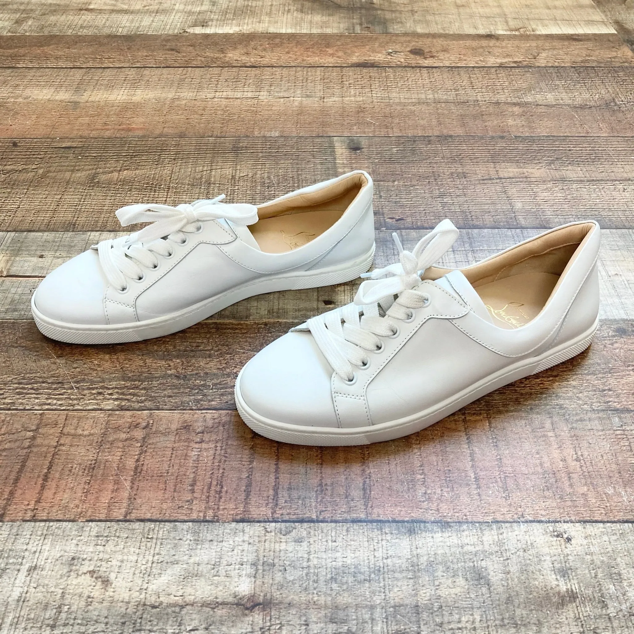 Pre-Owned Christian Louboutin White Leather Sneakers- Size 38.5 (See notes)