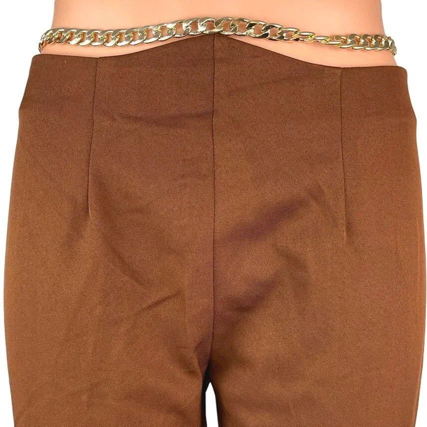 Princess Polly Brown Chain Belt Flared Leg Stretch Ankle Trousers Pants Size 4