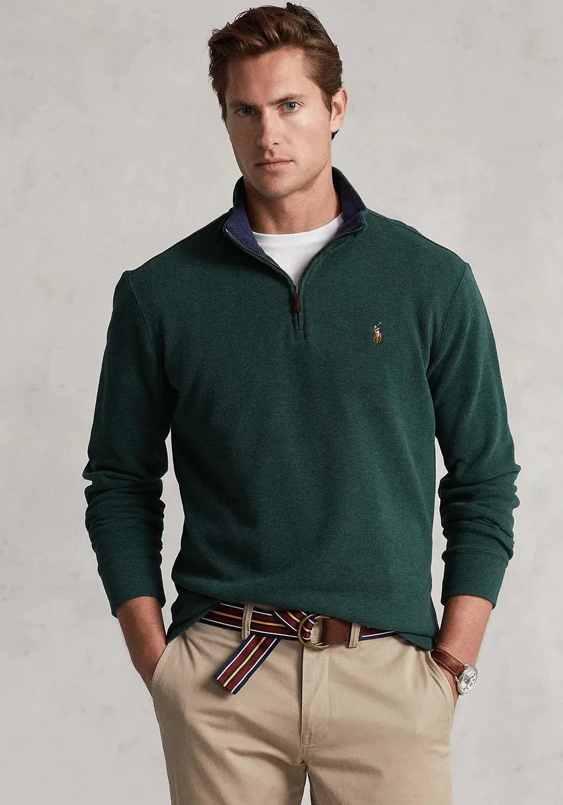 PRL Long-Sleeve Estate Rib 1/2 Zip Pullover with Contrast Interior Collar