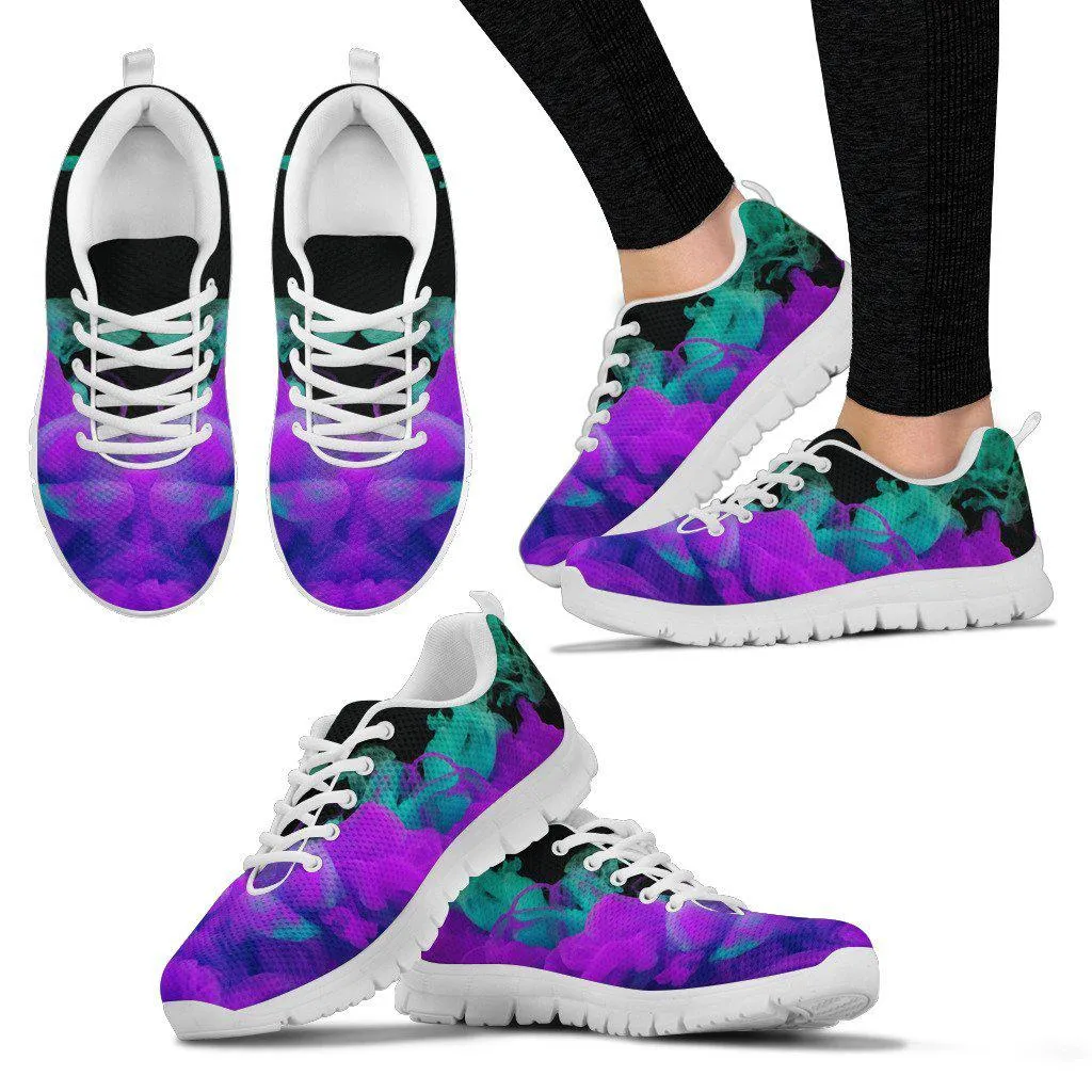 Purple Green Smoke White Border Women's Sneakers