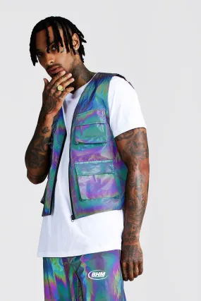 Rainbow Iridescent Utility Vest | boohooMAN UK