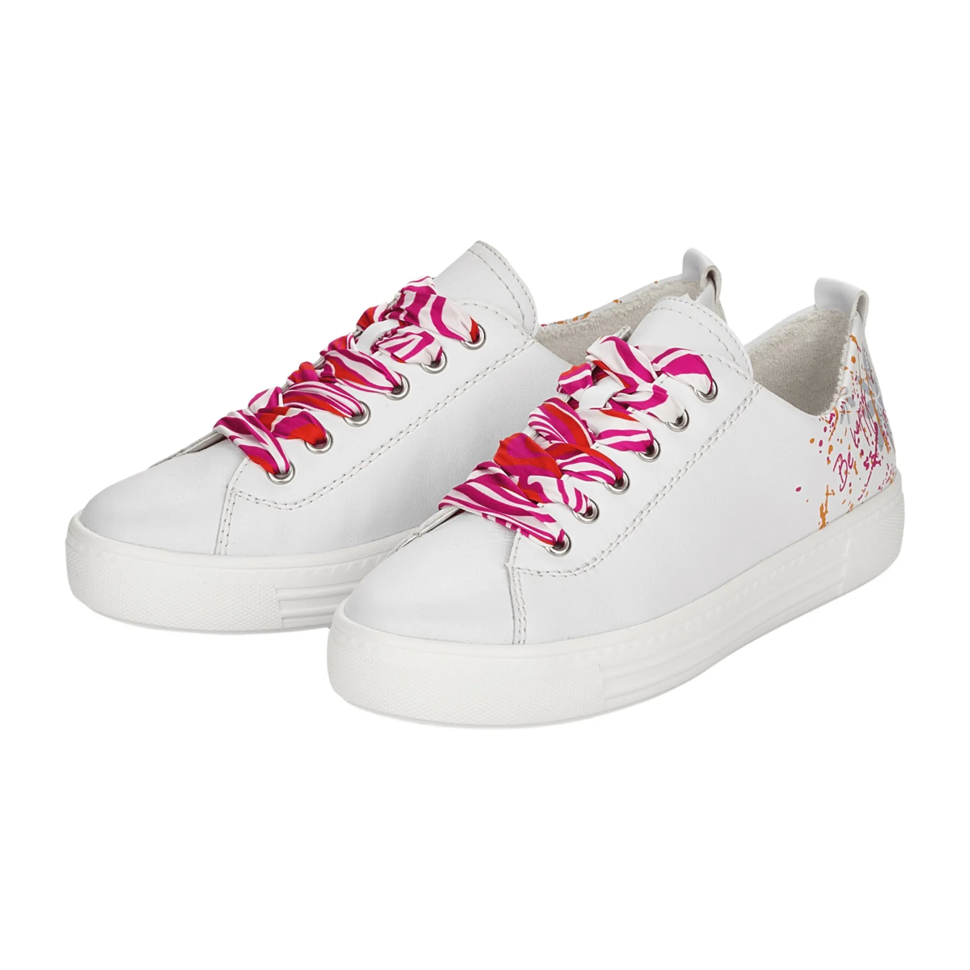 Remonte D0900 Women's White Leather Sneakers with Laces and Round Toe