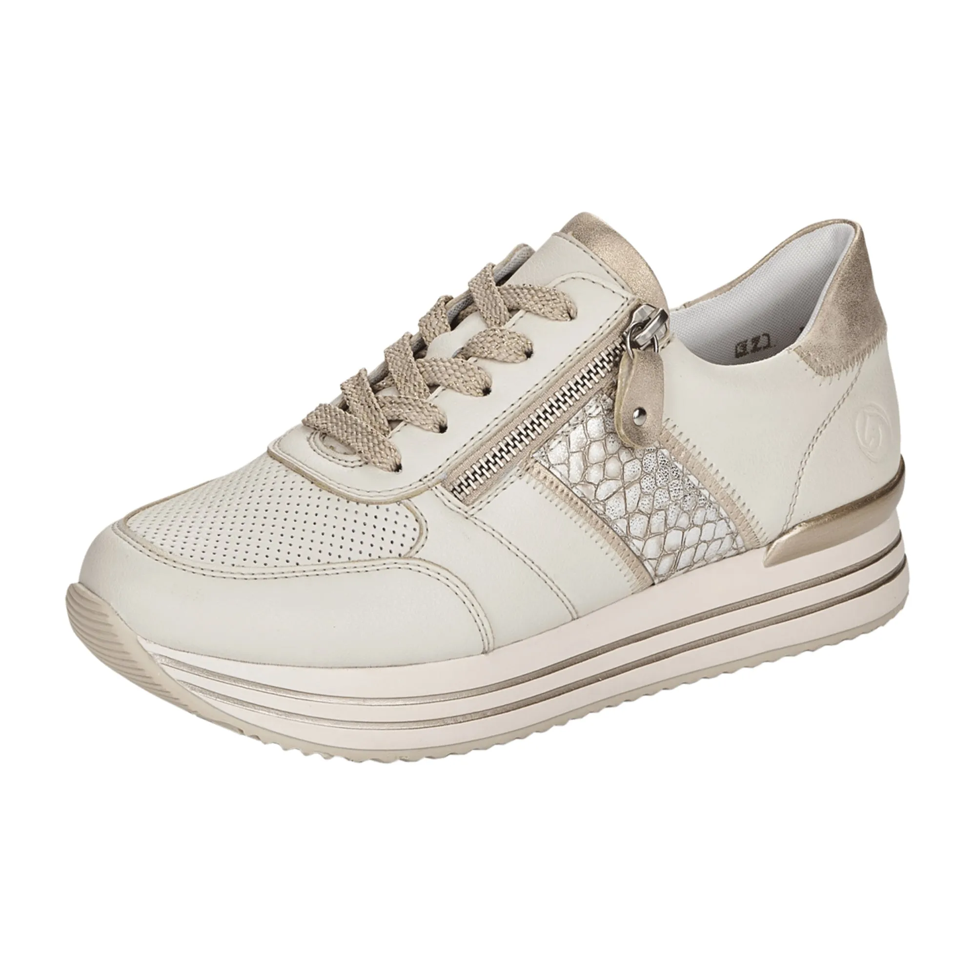 Remonte FS Women's Beige Leather Mix Sneakers with Zip and Laces