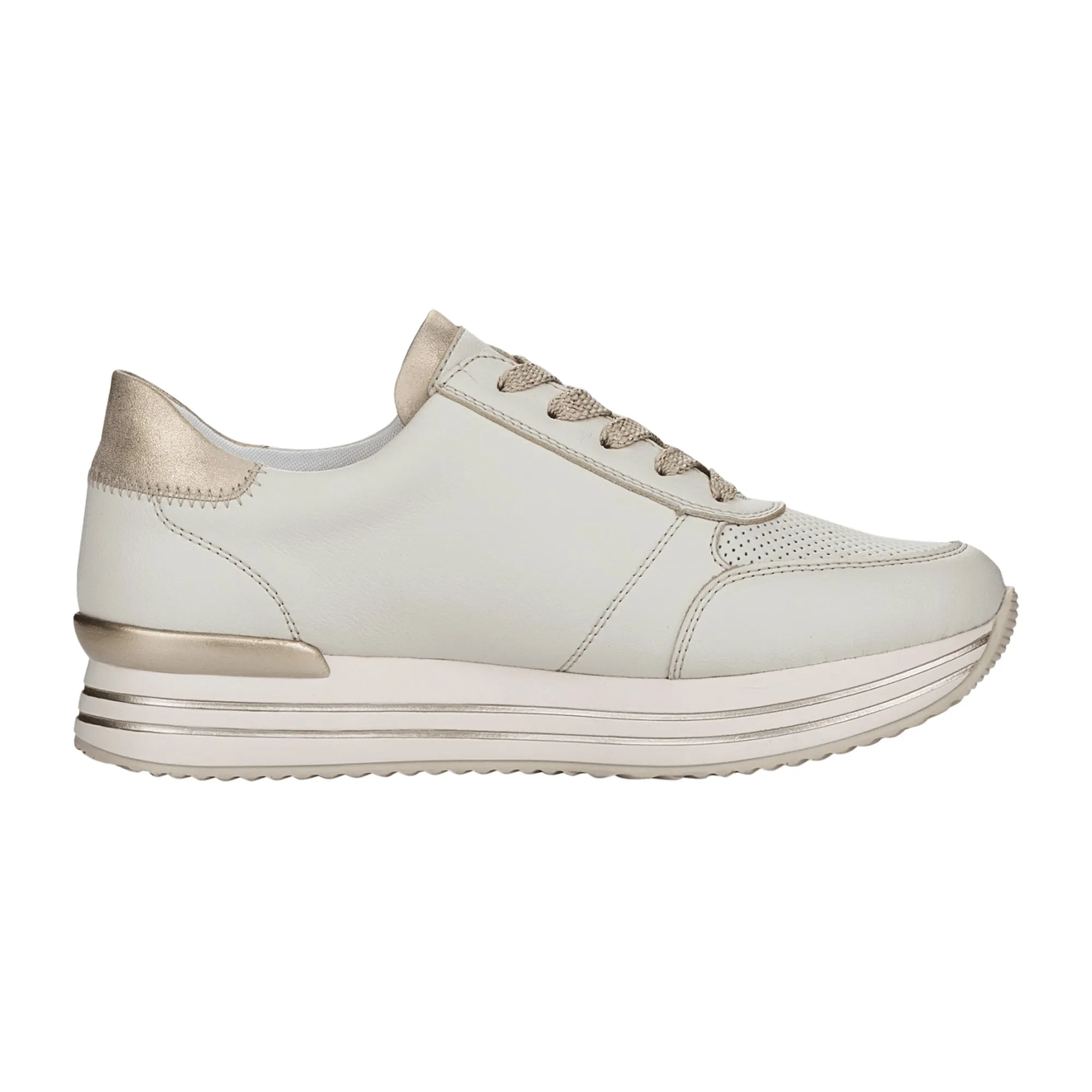 Remonte FS Women's Beige Leather Mix Sneakers with Zip and Laces