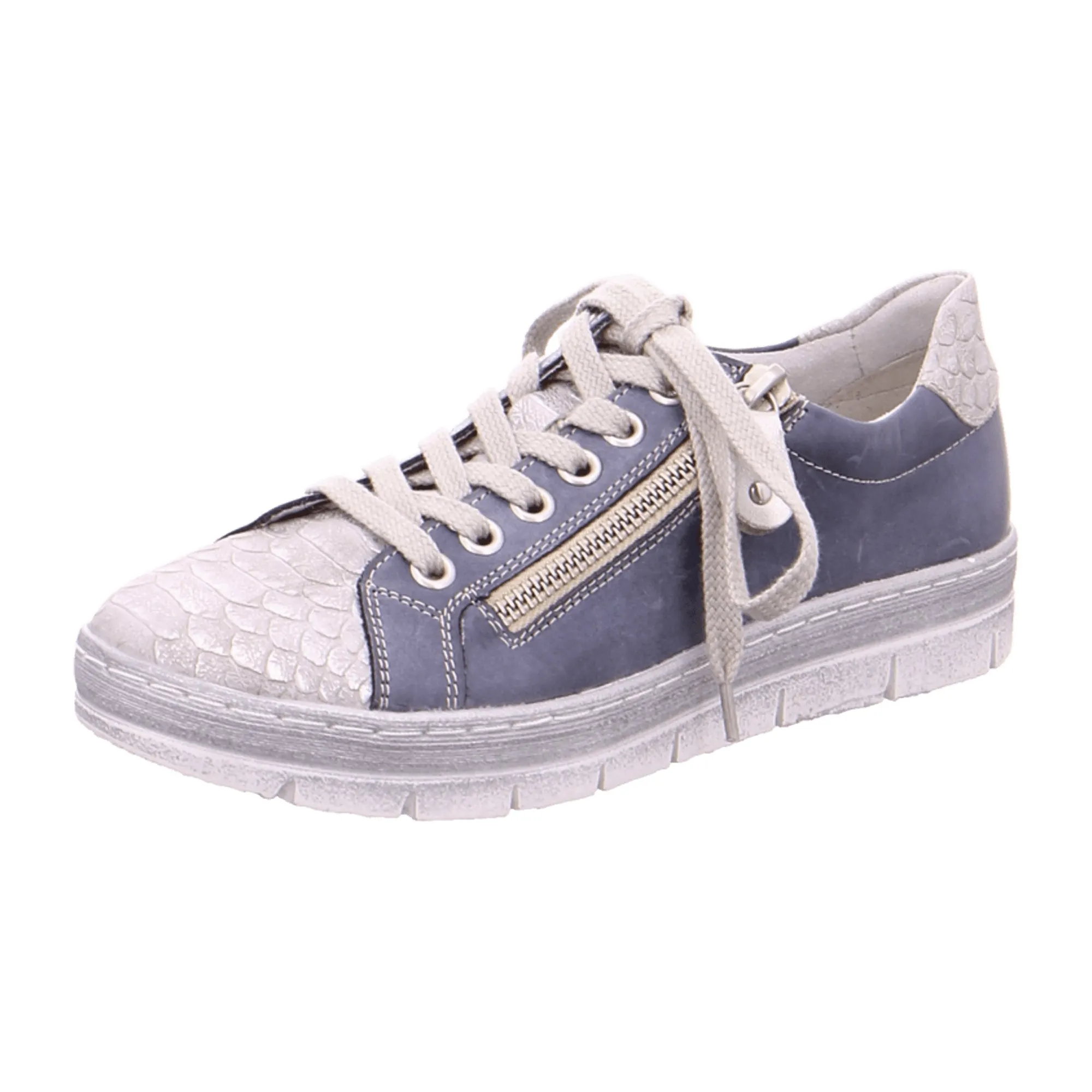 Remonte Women's Blue Ankle-High Sneakers with Round Toe and Lace-Up Closure