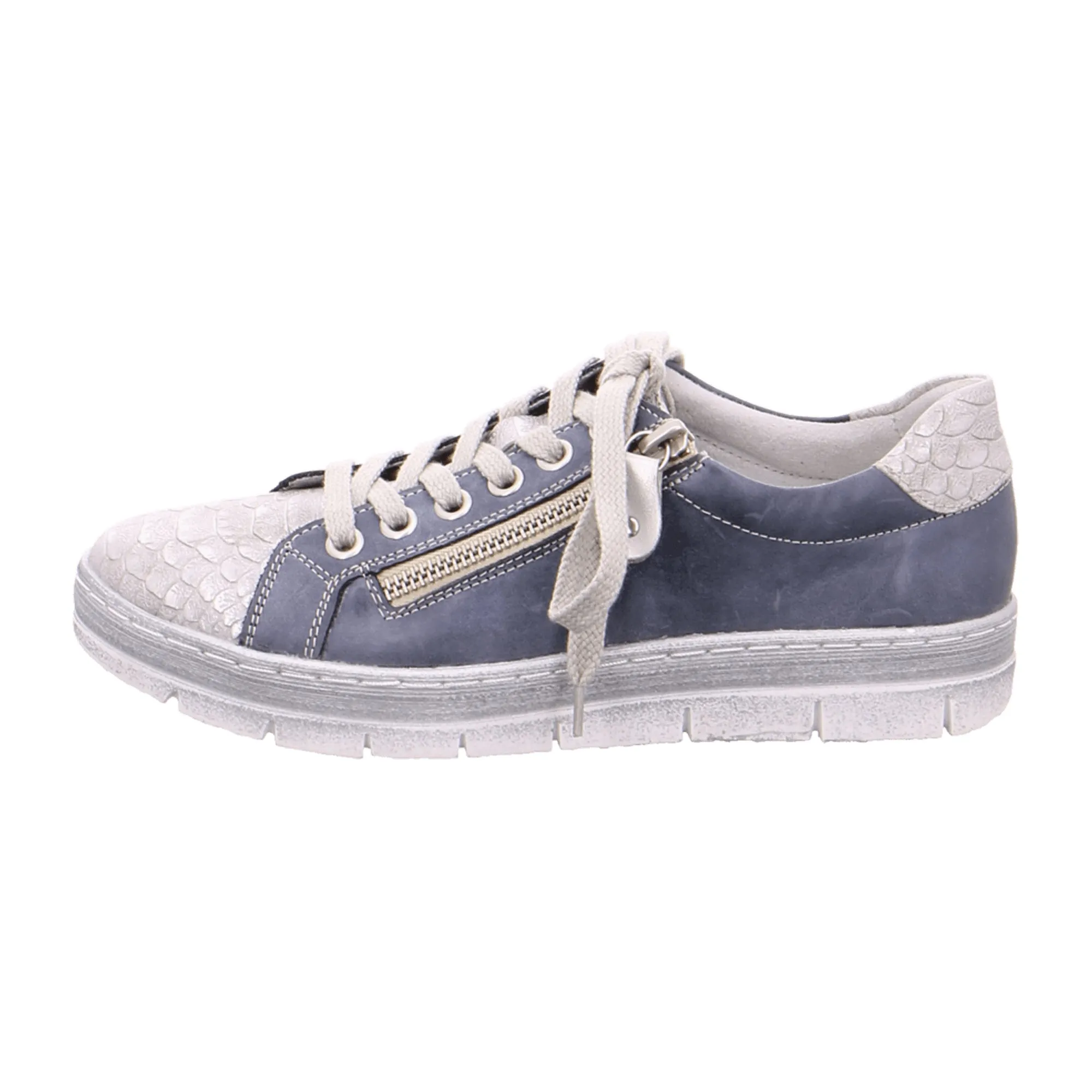 Remonte Women's Blue Ankle-High Sneakers with Round Toe and Lace-Up Closure