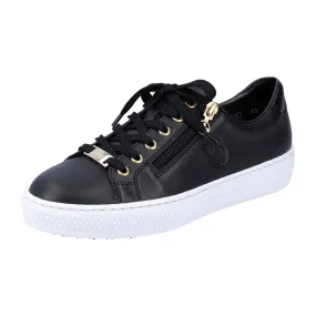 Rieker Women's Black Leather Sneakers with Zipper and Laces for Comfort