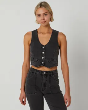 Rollas Dallas Vest - Washed Black | SurfStitch