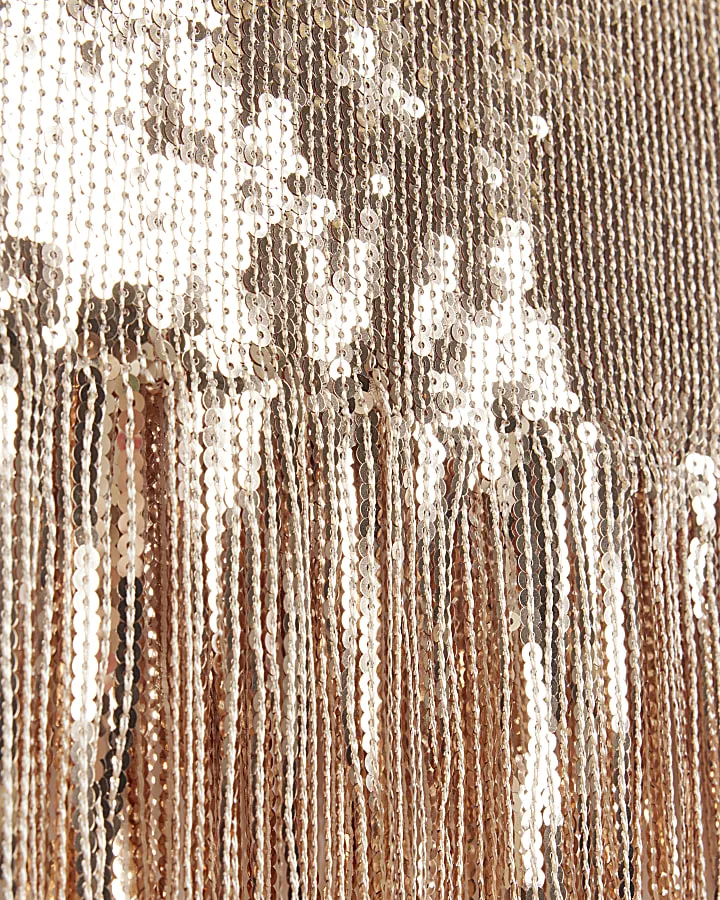 Rose gold sequin fringe vest top