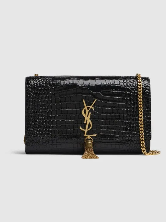 Saint Laurent   Medium Kate croc embossed leather bag 