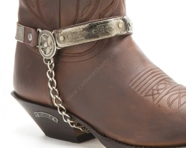 Sendra brown leather cowboy boot straps with Navajo style engraved mosaic