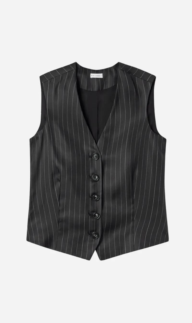  Silk Laundry      Twill Vest Pinstripe - Black/White 