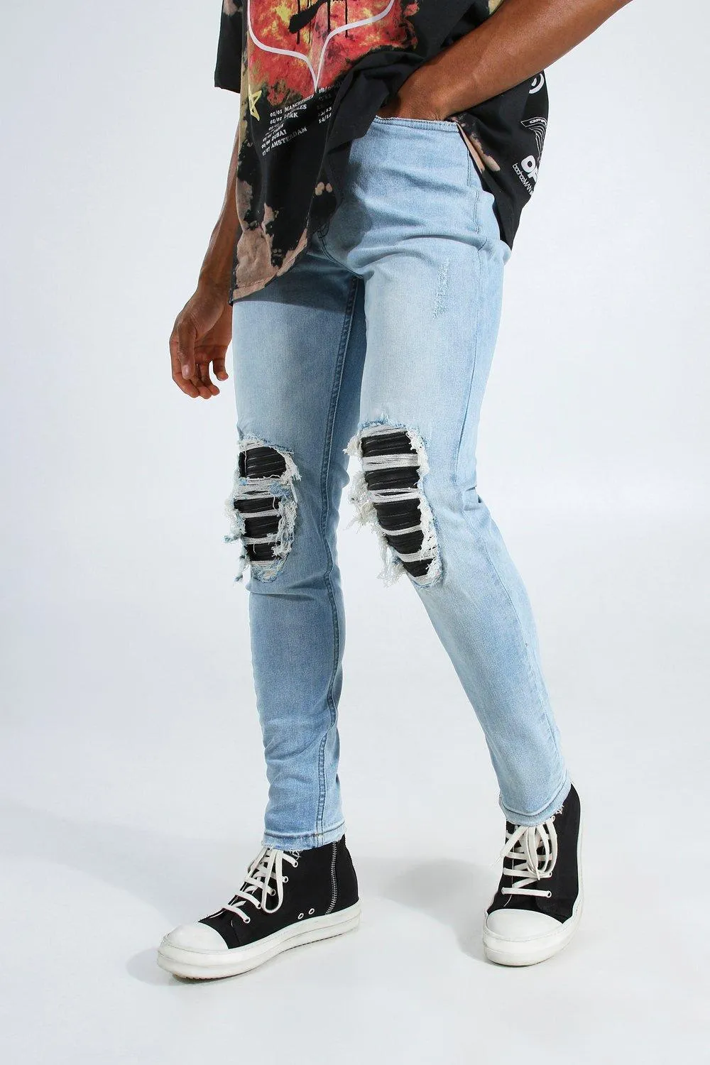 Skinny Stretch Pu Biker Jeans