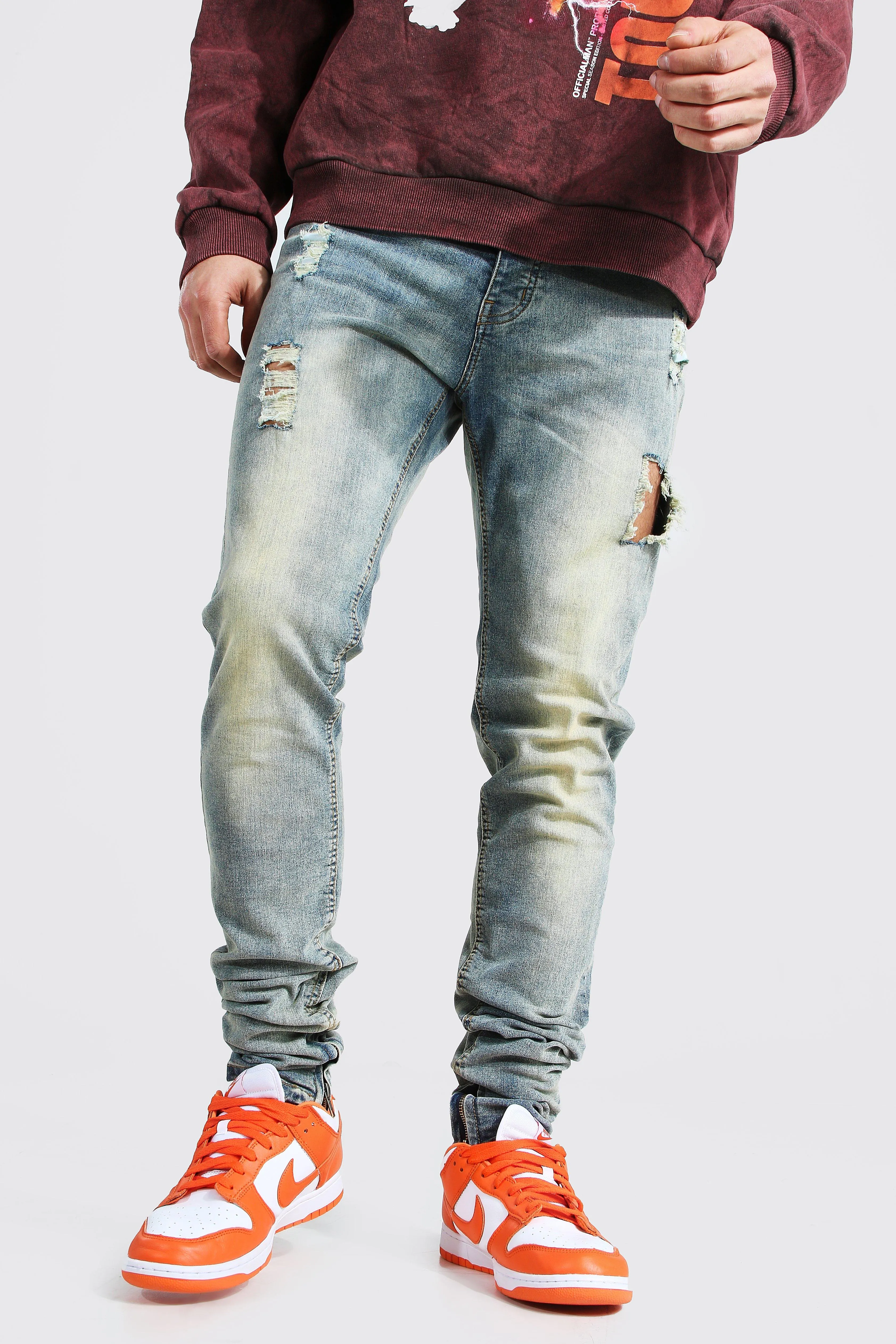 Skinny Stretch Stacked Distressed Jeans