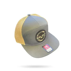 SKULL 7 Panel Adjustable Hat - GREY / TAN