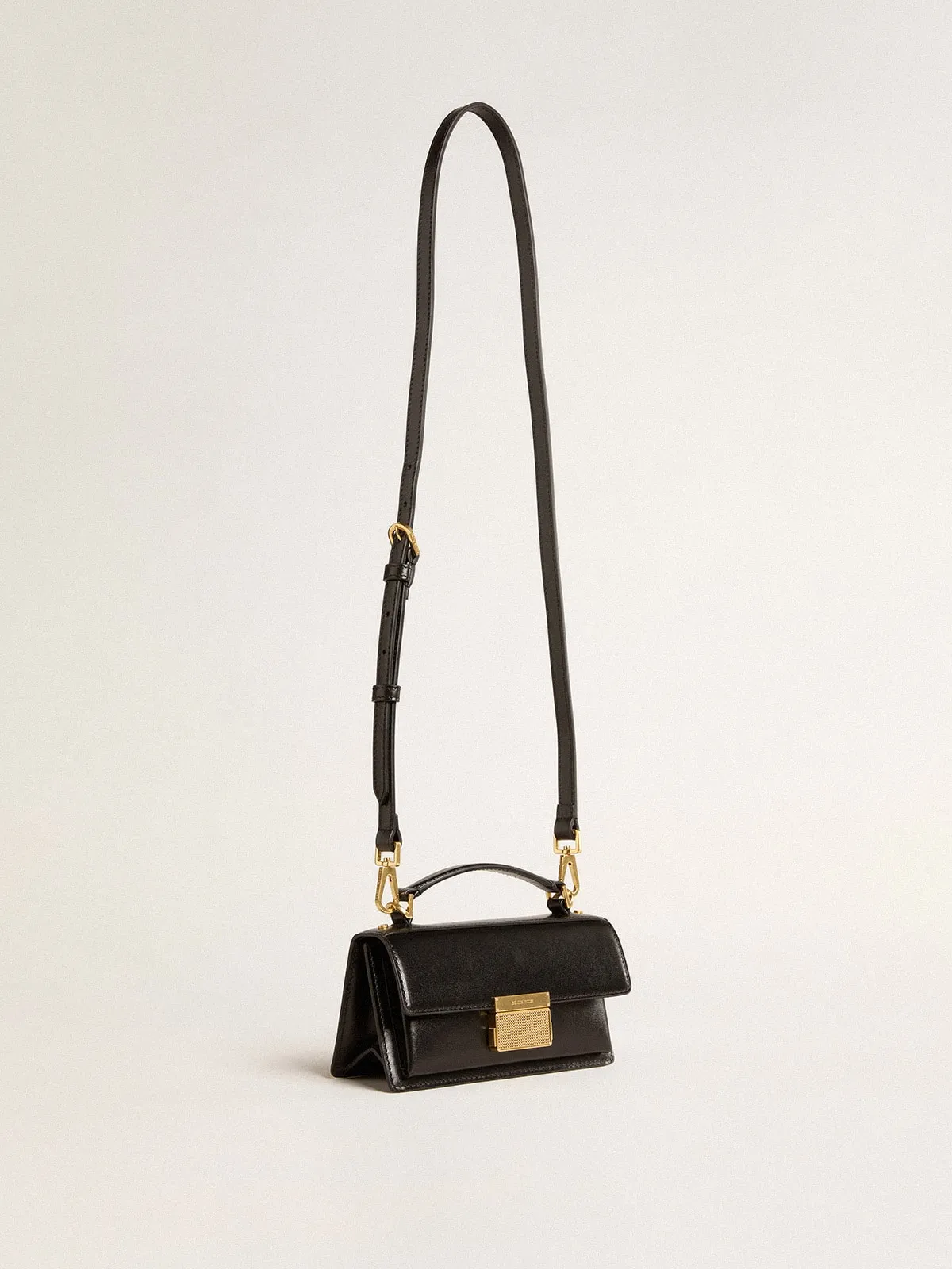 Small Venezia Bag in black boarded leather with gold details