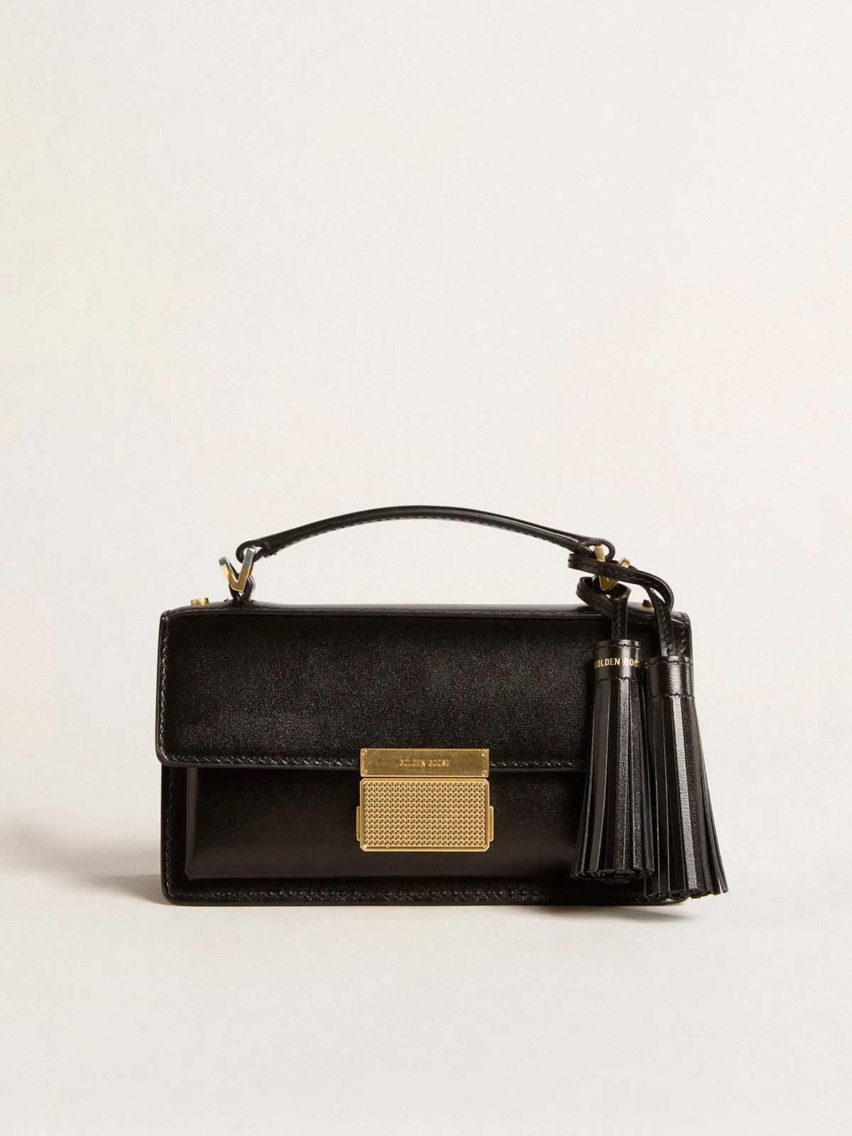 Small Venezia Bag in black boarded leather with gold details