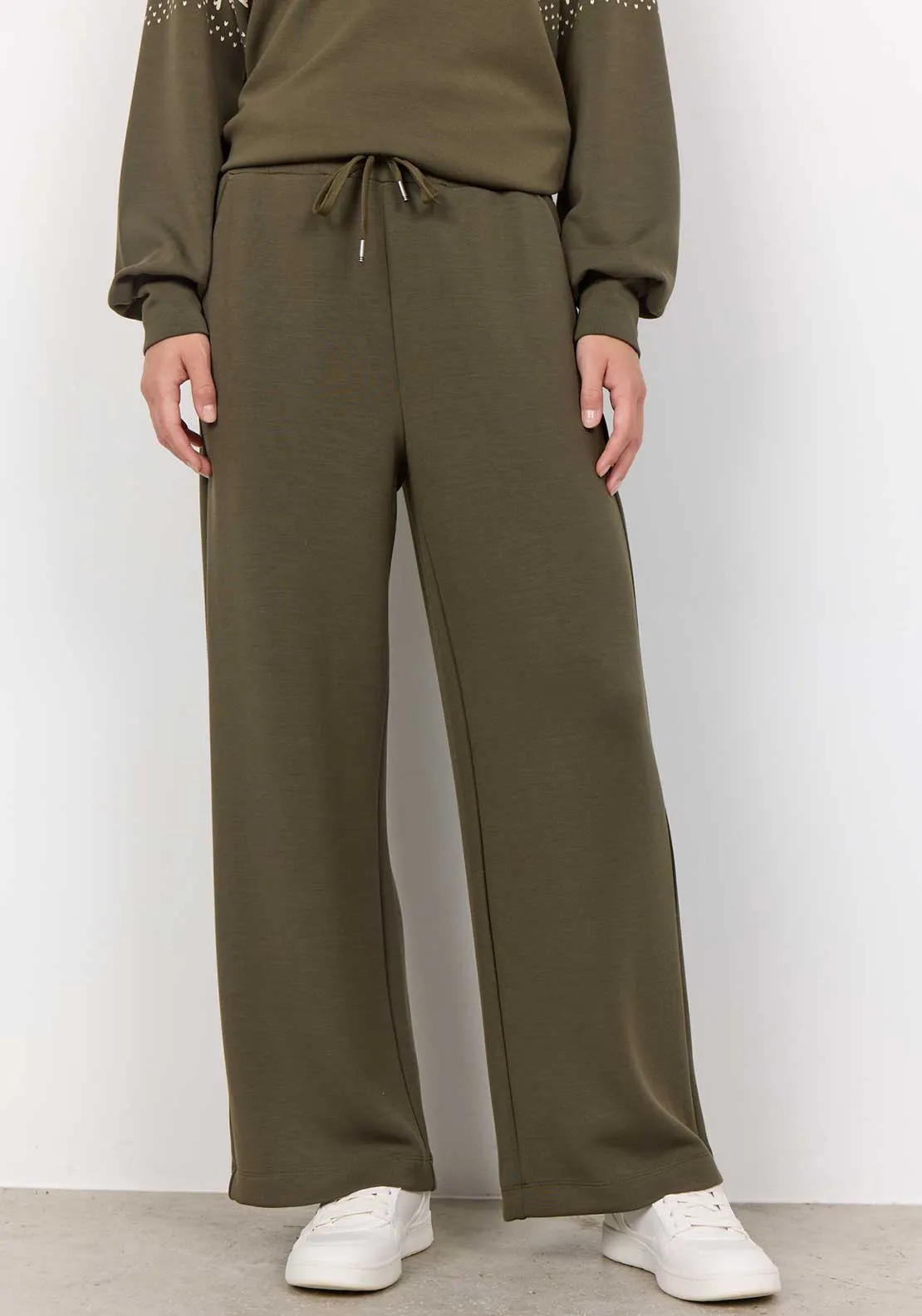 Soyaconcept Banu Straight Leg Jersey Trousers, Khaki Green