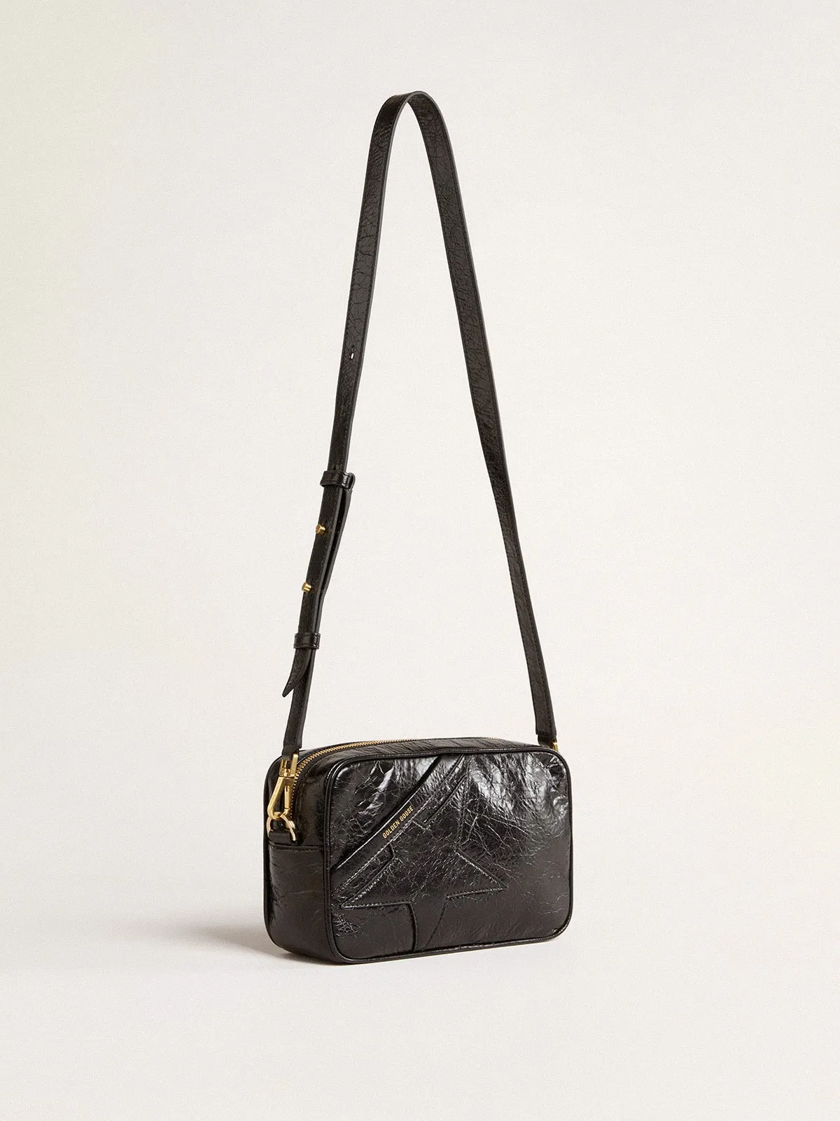 Star Bag in glossy black leather with tone-on-tone star