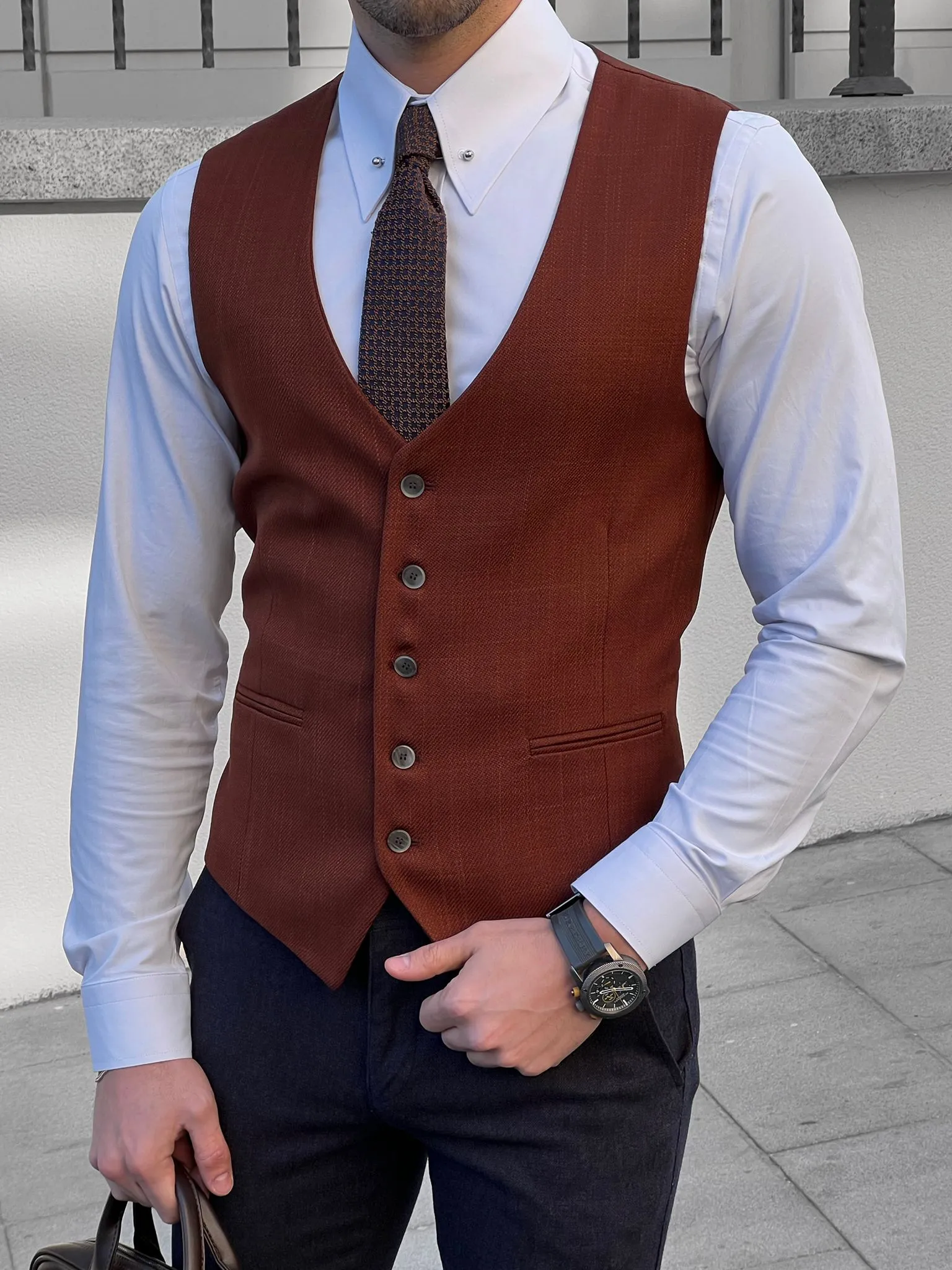 Stefano Slim Fit Tile Woolen Vest