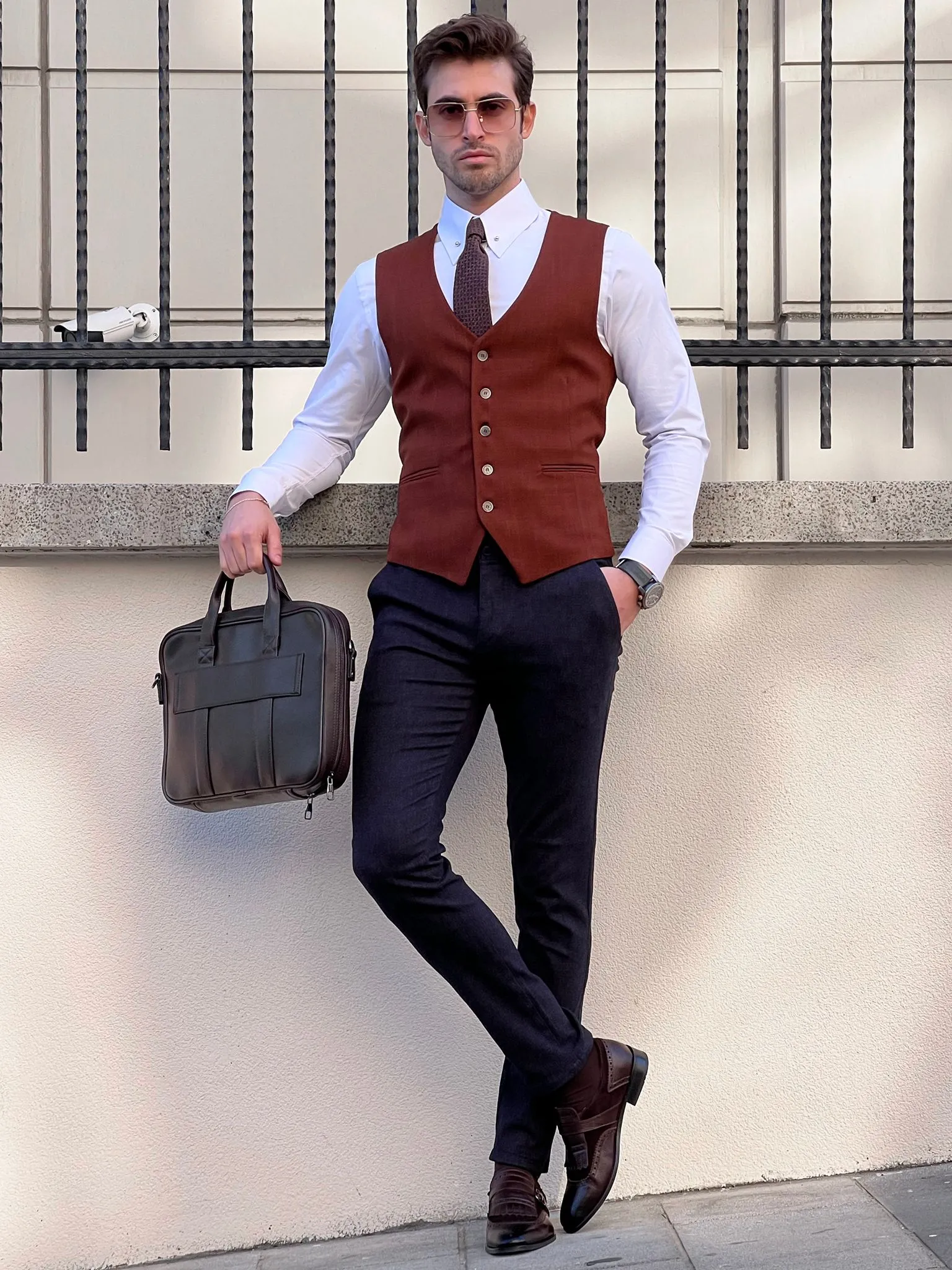 Stefano Slim Fit Tile Woolen Vest