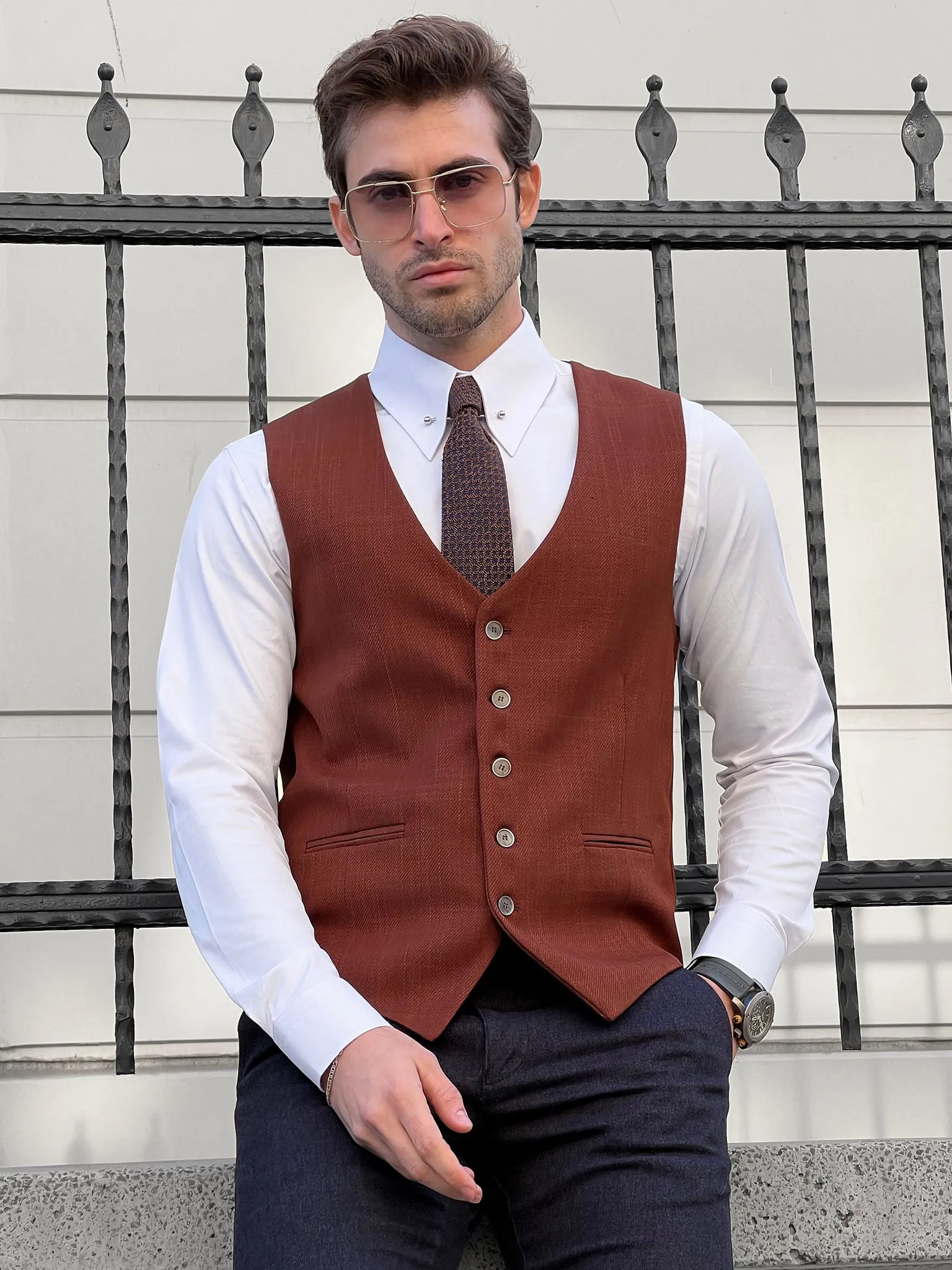 Stefano Slim Fit Tile Woolen Vest