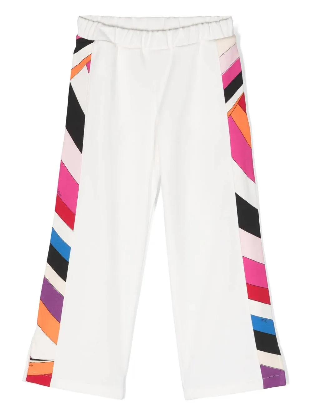 Straight White Joggers With Purple\/Multicoloured Iride Print On Sides