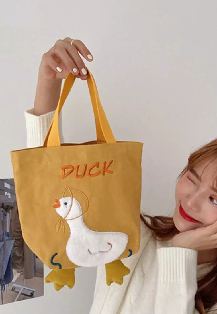 Sunnydaysweety Embroidered Duckling Canvas Handbag A092504YE