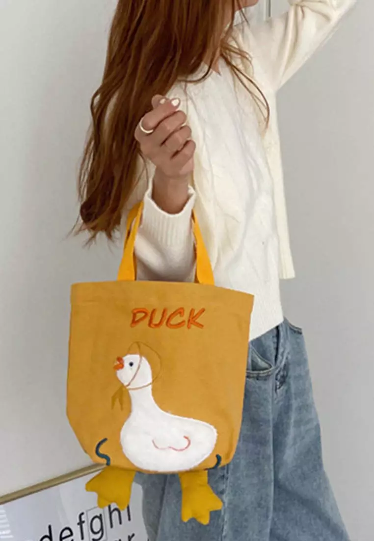 Sunnydaysweety Embroidered Duckling Canvas Handbag A092504YE