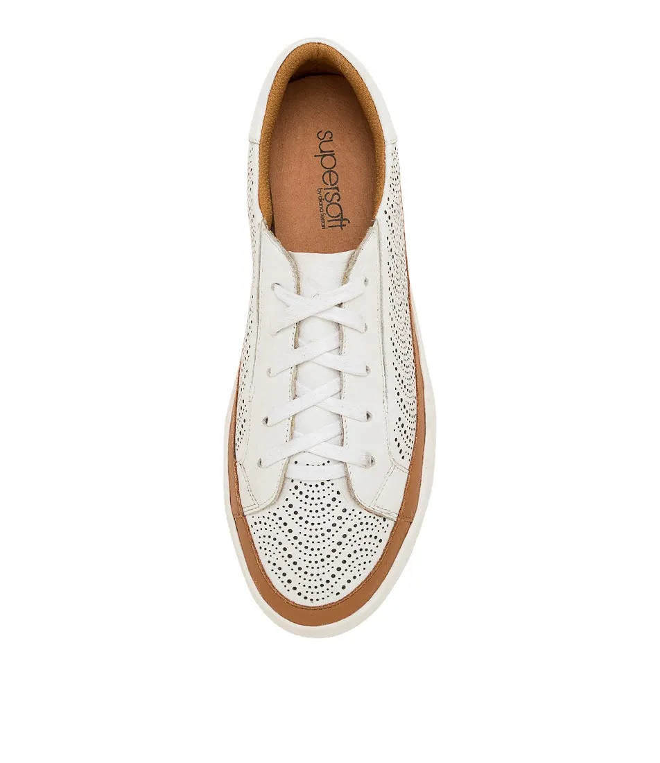 SUPERSOFT Alent White Dark Tan Leather Sneakers