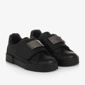 Teen Boys Black Portofino Leather Trainers