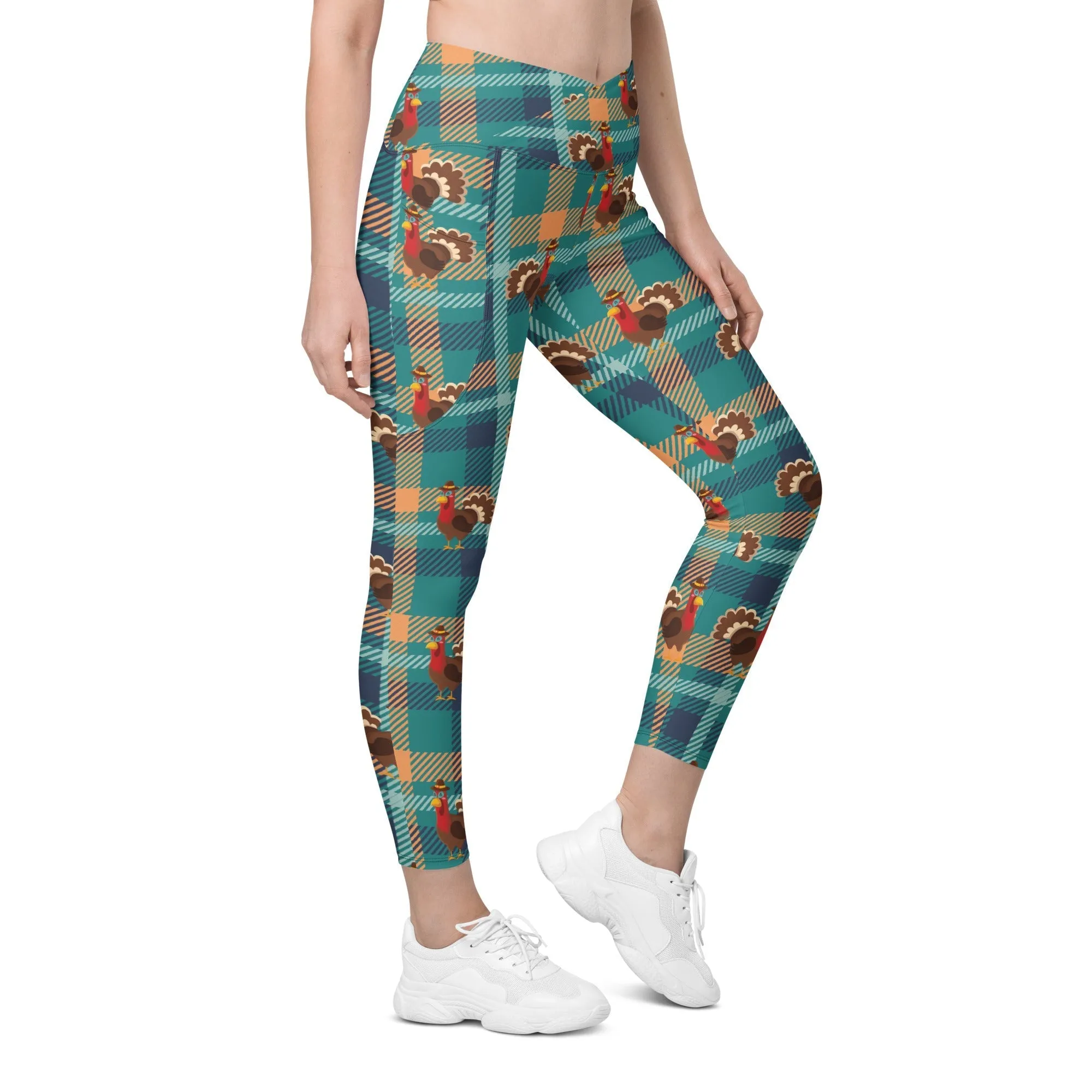 Thanksgiving Plaid Crossover Leggings With Pockets