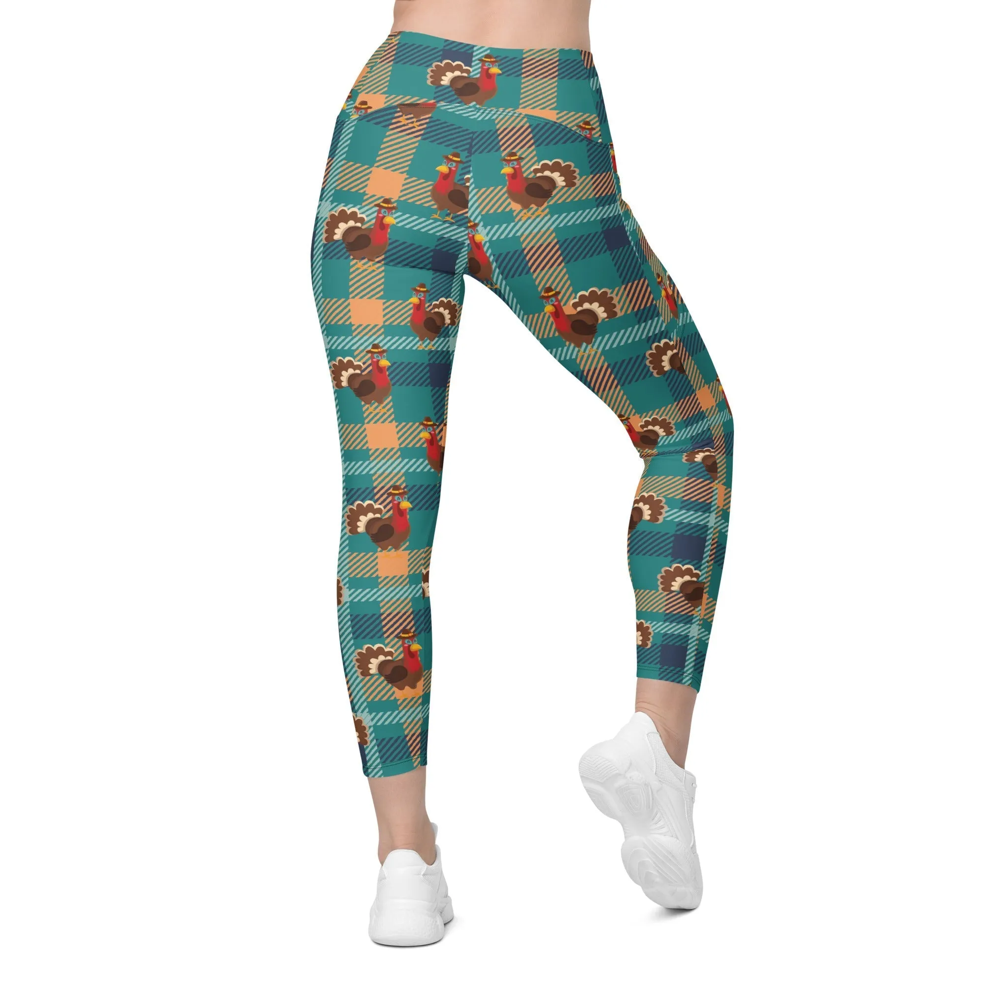 Thanksgiving Plaid Crossover Leggings With Pockets