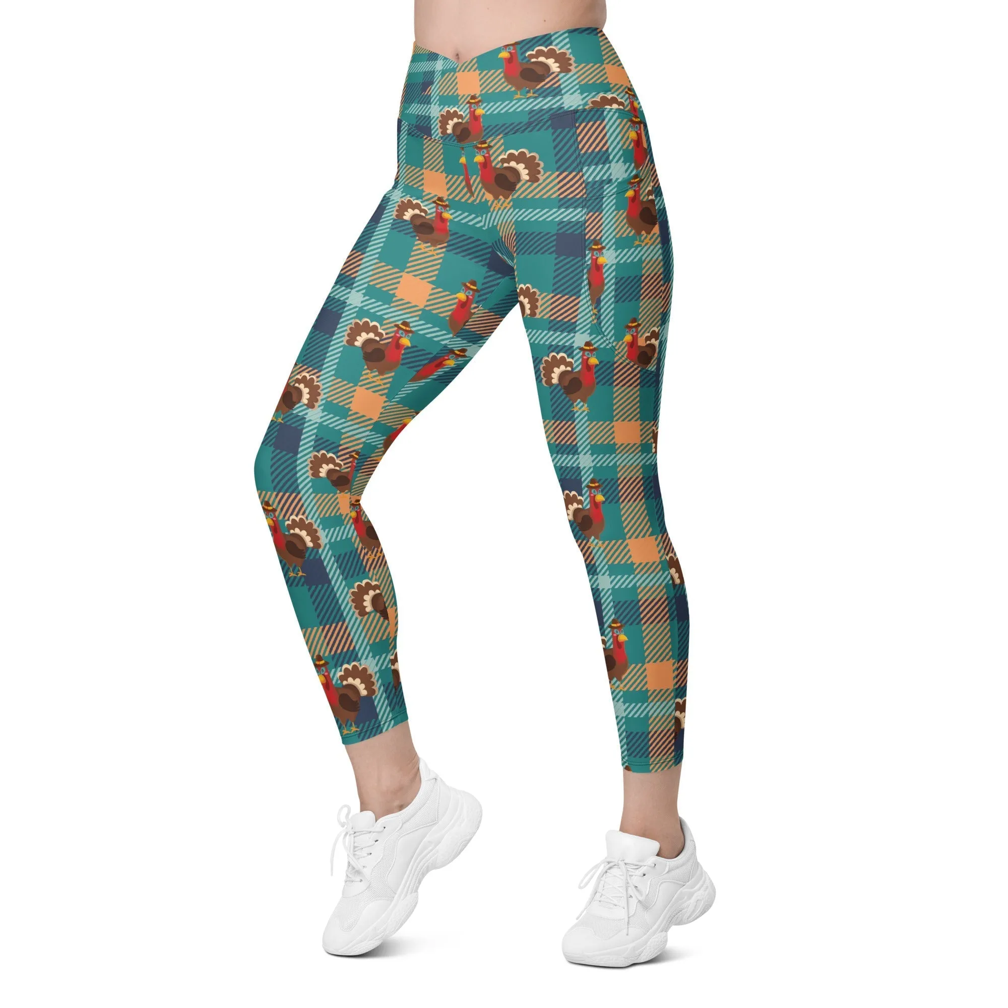 Thanksgiving Plaid Crossover Leggings With Pockets