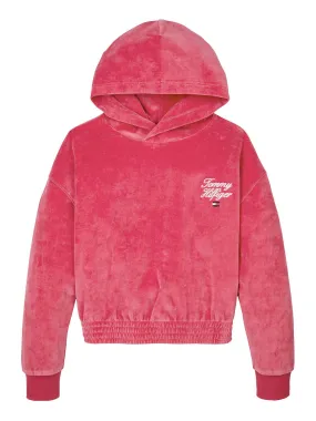 Tommy Hilfiger Girls Th Script Velour Hoodie - Pink