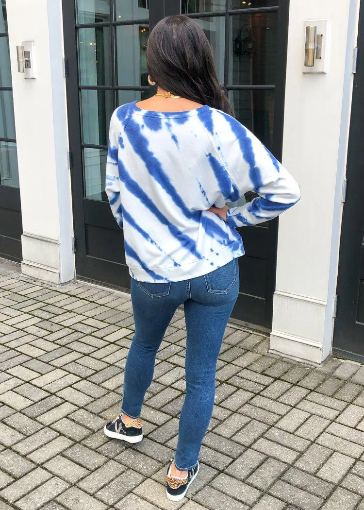 Topanga Tie Dye LS Pullover - Blue Tie Dye