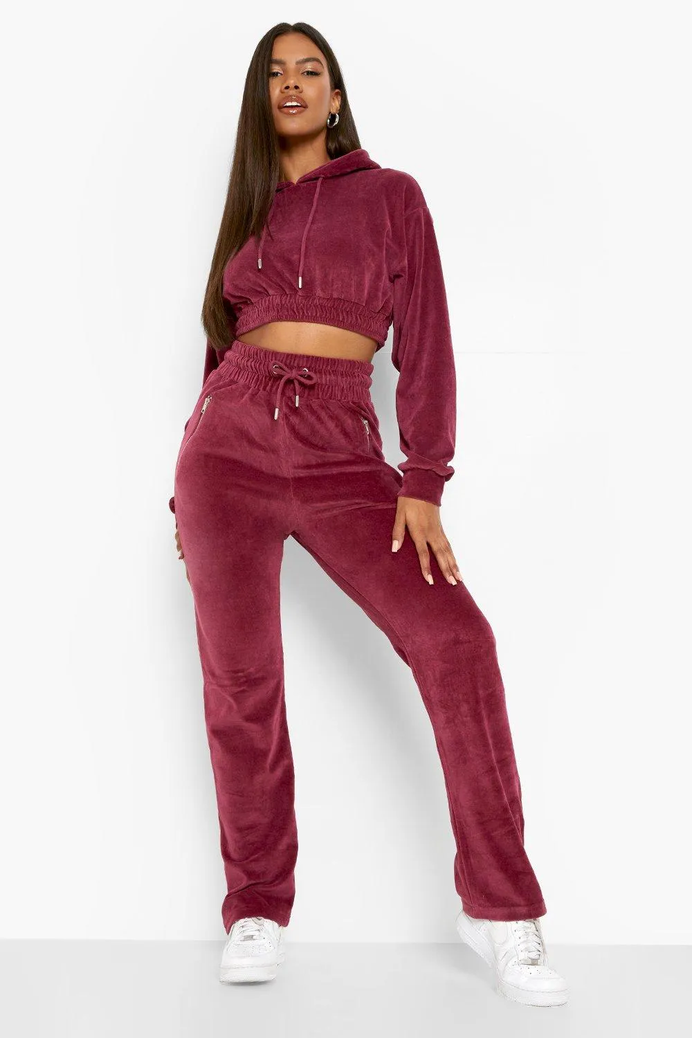 Velour Thick Waistband Straight Leg Joggers