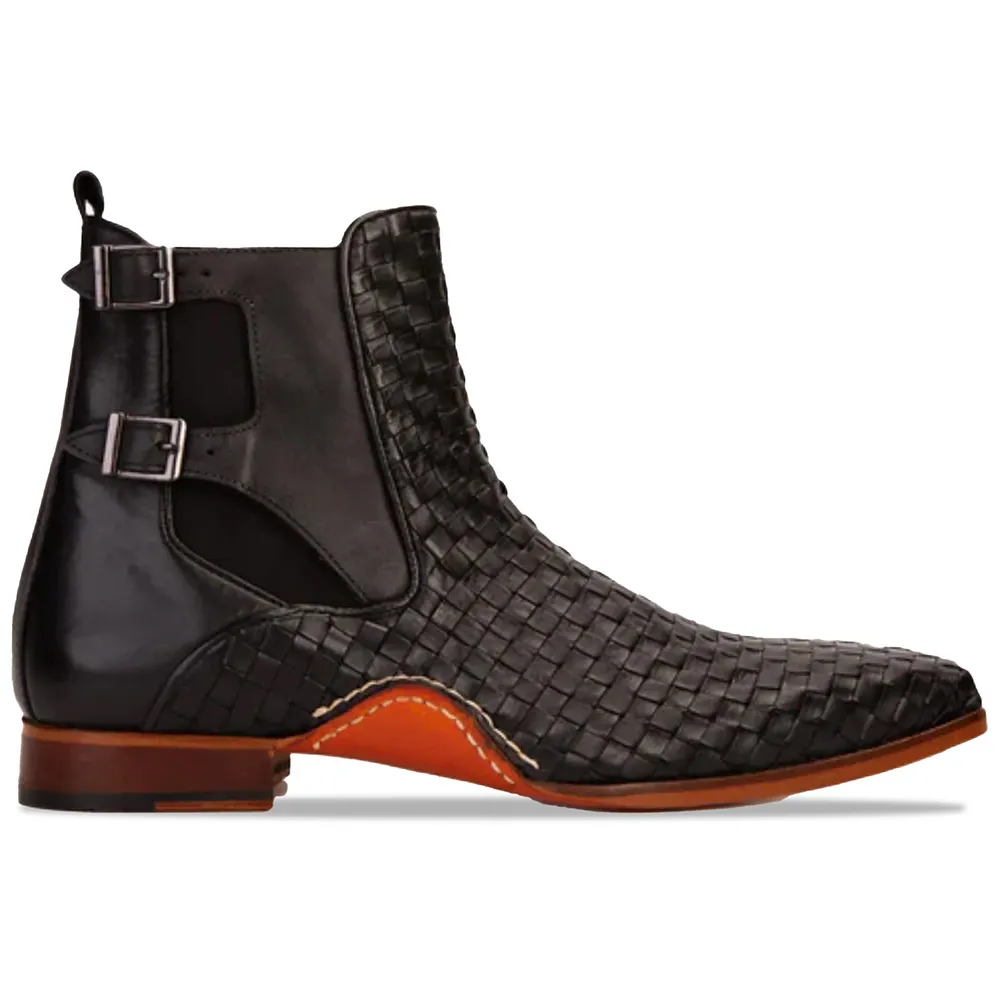 Vinci Leather The Rolls Woven Double Monk Strap Boot Black