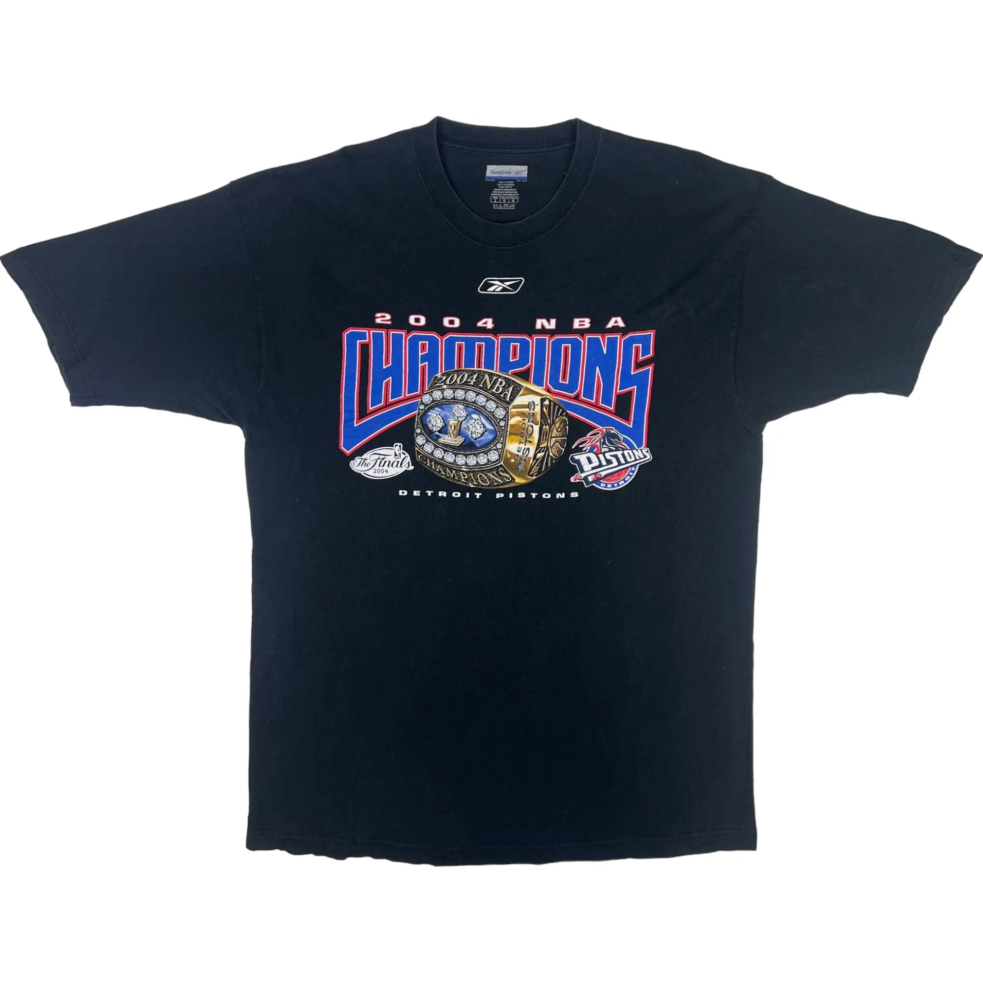 Vintage Reebok 2004 NBA Championship Ring Detroit Pistons Graphic T-shirt Black