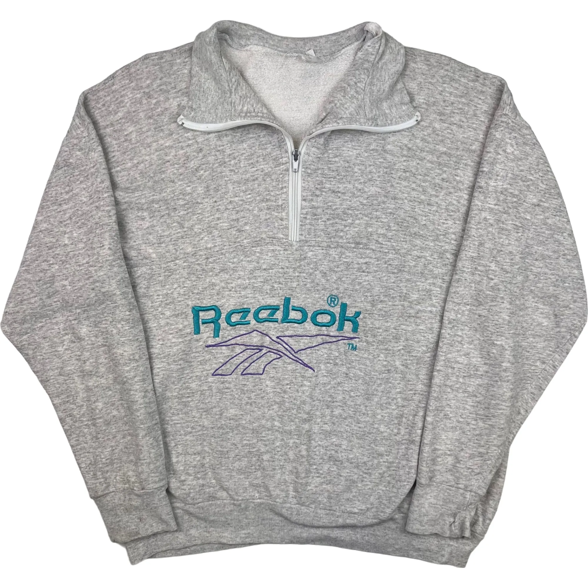 Vintage Reebok 80s Embroidered Logo Quarter-Zip Sweatshirt Grey