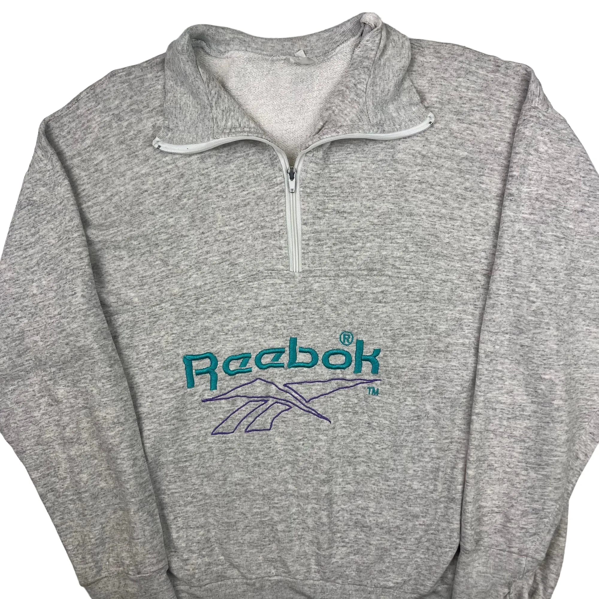 Vintage Reebok 80s Embroidered Logo Quarter-Zip Sweatshirt Grey