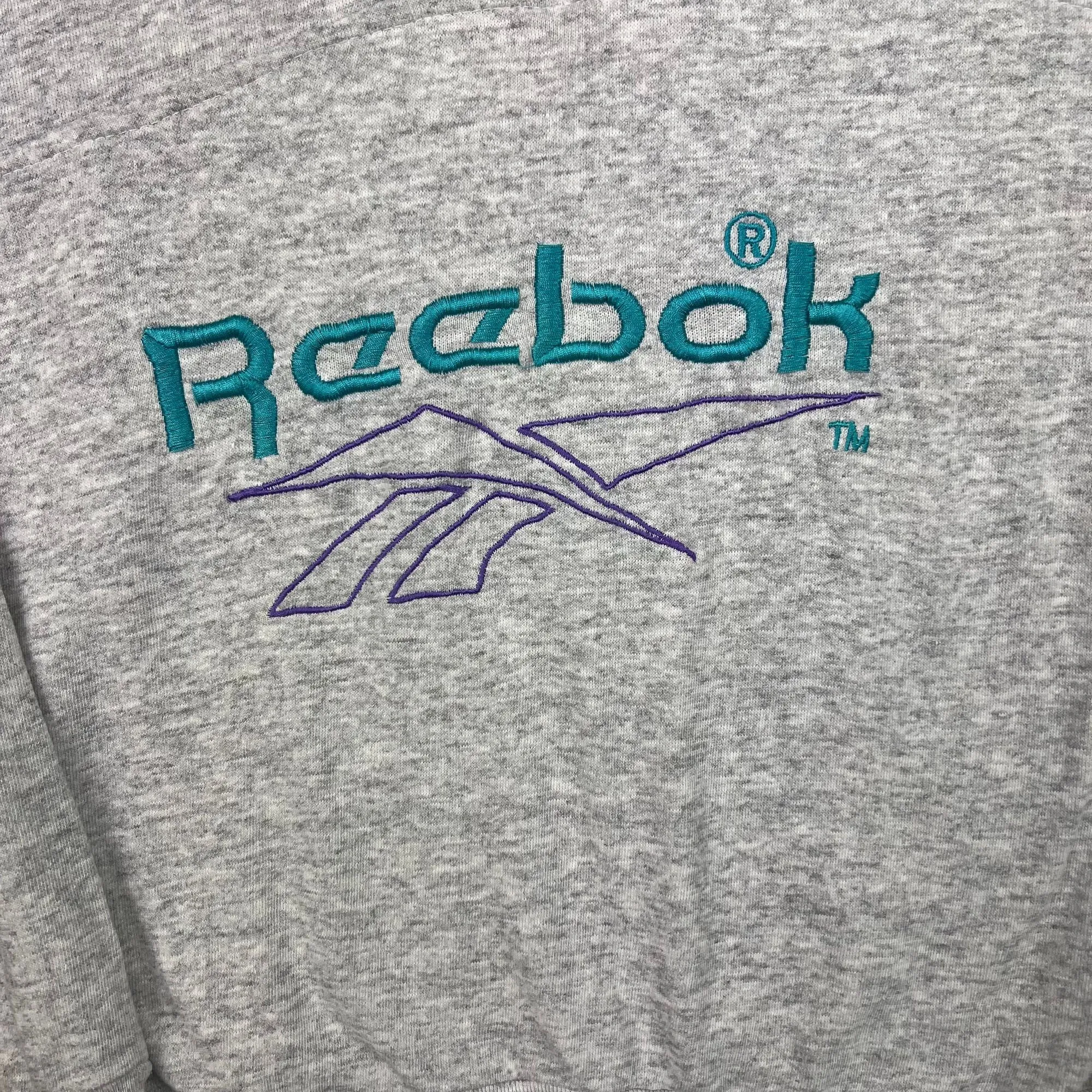 Vintage Reebok 80s Embroidered Logo Quarter-Zip Sweatshirt Grey