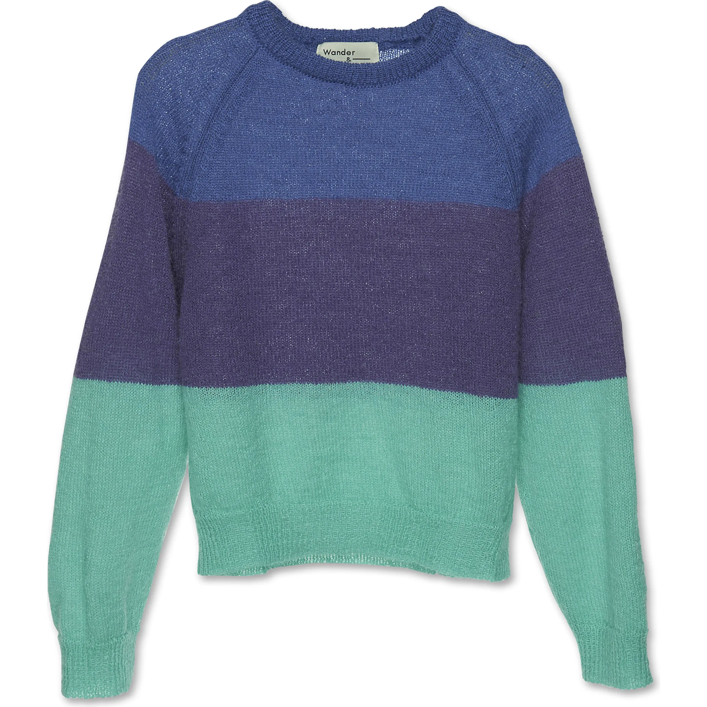 Wander & Wonder Tri-Color Ribbed Cuff & Hem Pullover, Periwinkle Combo