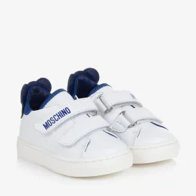 White & Blue Leather Teddy Bear Trainers