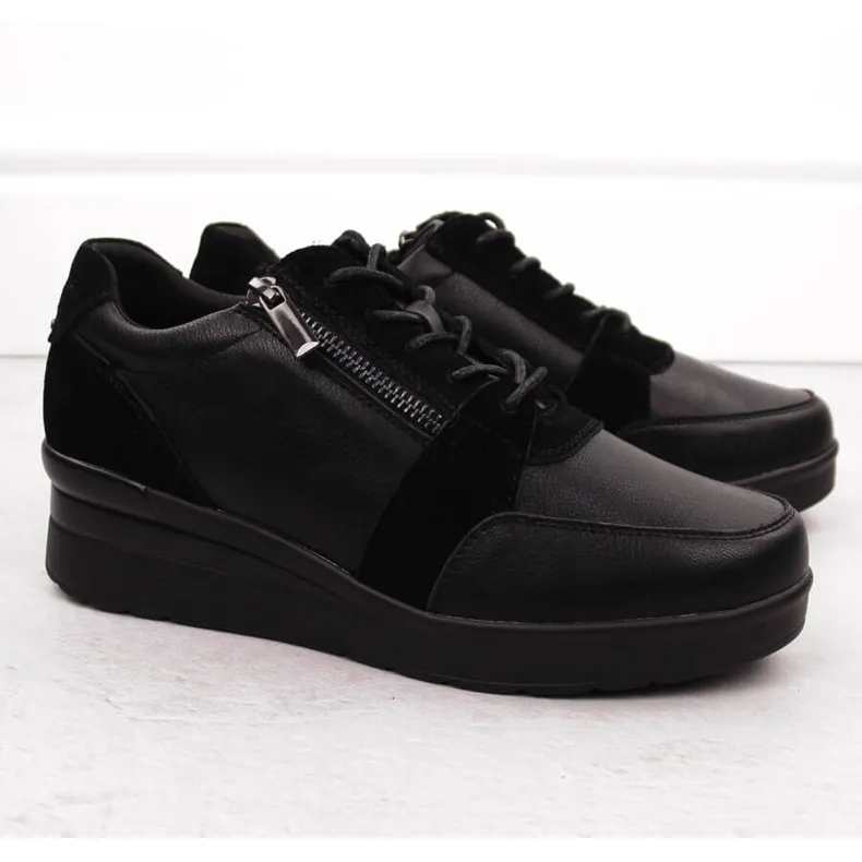 Women's leather sneakers on a wedge, black, Sergio Leone PB236-S