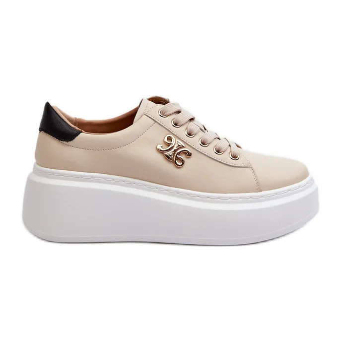 Women's Leather Sneakers on the Beige Platform Pernalia