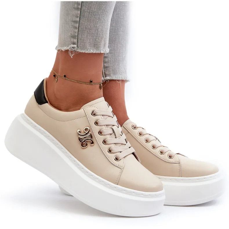 Women's Leather Sneakers on the Beige Platform Pernalia