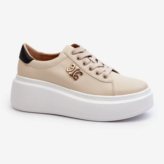 Women's Leather Sneakers on the Beige Platform Pernalia